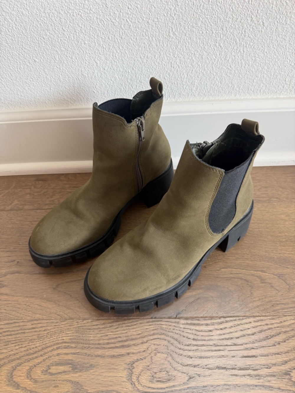 Madden Girl Olive Green Chelsea Lug Ankle Boots